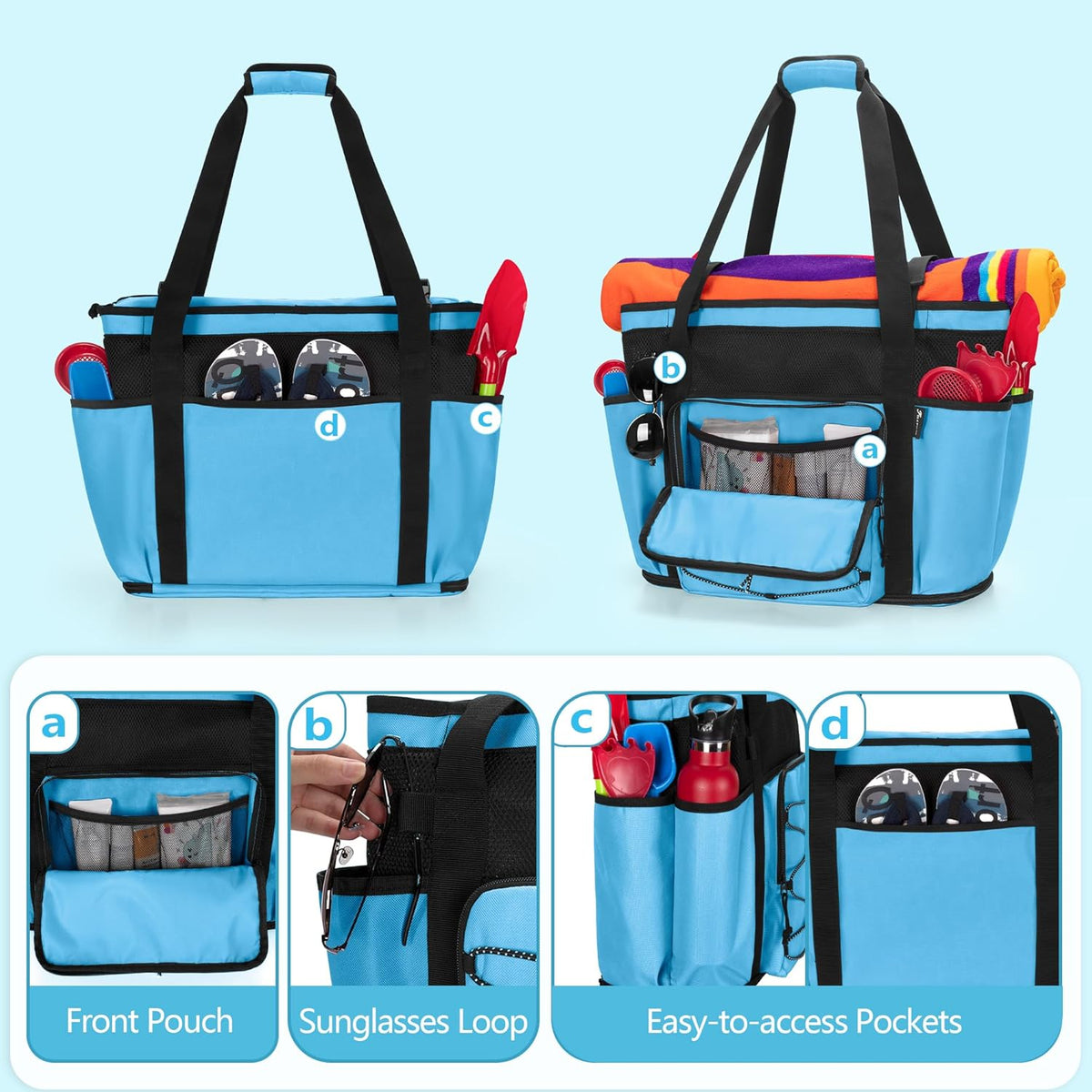 Beach Bag with Zipper Bottom, Large Beach Tote Bag for Men & Women | Wet/Dry Separation, Quick Dry Mesh, Spacious Storage for Towels, Swimsuits and Beach Essentials, Ideal for Pool and Travel