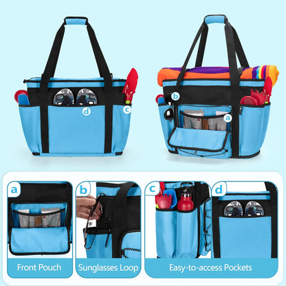 Beach Bag with Zipper Bottom, Large Beach Tote Bag for Men & Women | Wet/Dry Separation, Quick Dry Mesh, Spacious Storage for Towels, Swimsuits and Beach Essentials, Ideal for Pool and Travel