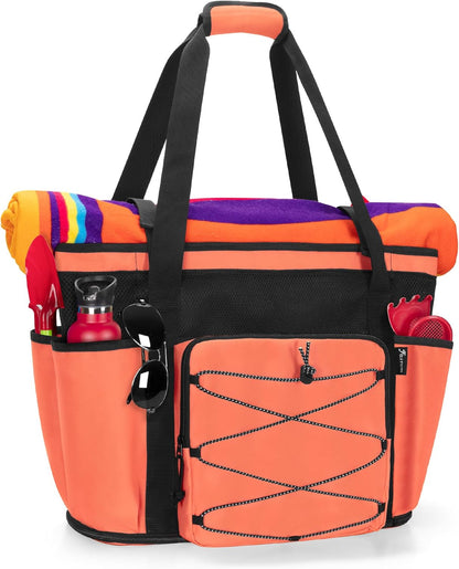 Beach Bag with Zipper Bottom, Large Beach Tote Bag for Men & Women | Wet/Dry Separation, Quick Dry Mesh, Spacious Storage for Towels, Swimsuits and Beach Essentials, Ideal for Pool and Travel