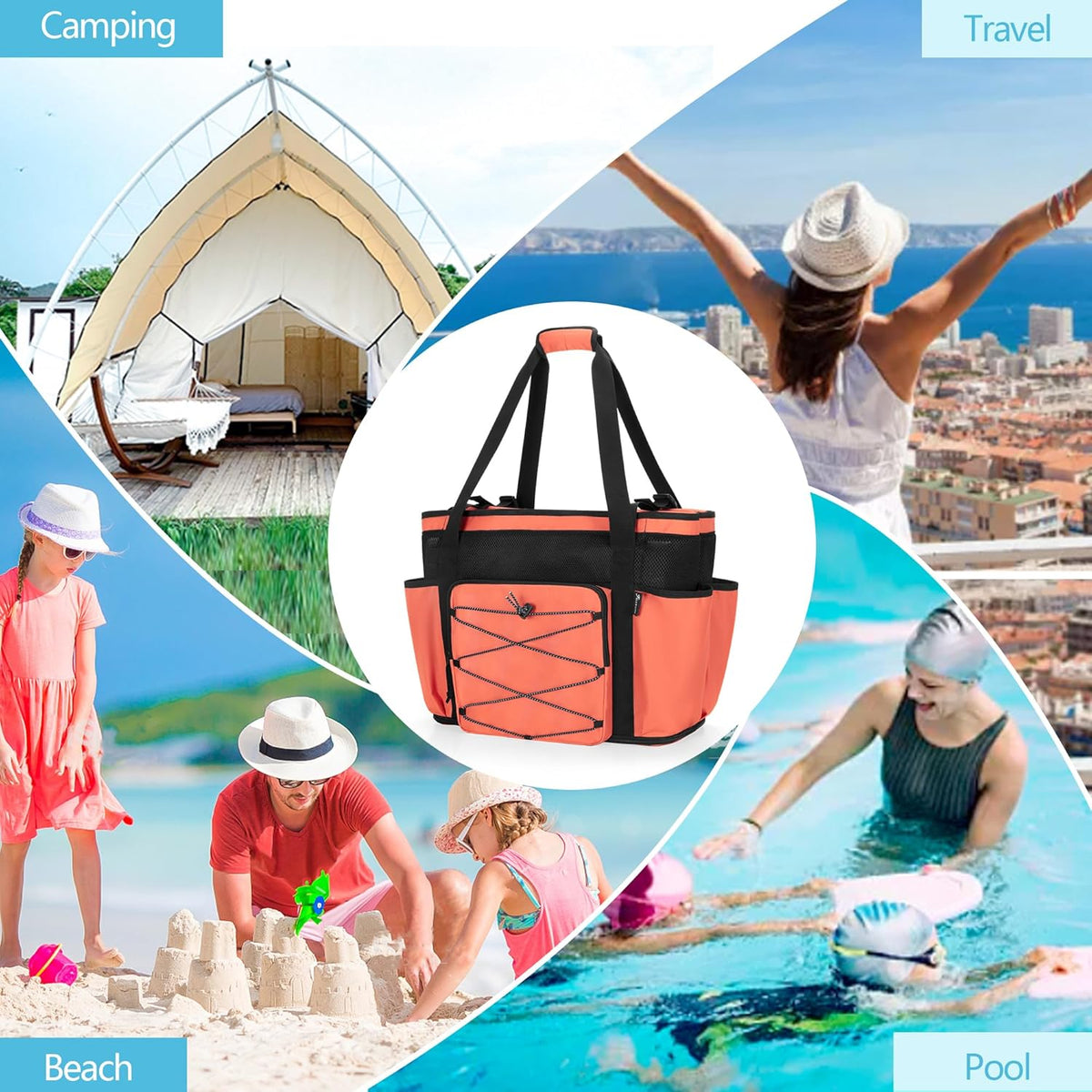 Beach Bag with Zipper Bottom, Large Beach Tote Bag for Men & Women | Wet/Dry Separation, Quick Dry Mesh, Spacious Storage for Towels, Swimsuits and Beach Essentials, Ideal for Pool and Travel