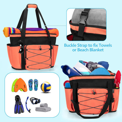 Beach Bag with Zipper Bottom, Large Beach Tote Bag for Men & Women | Wet/Dry Separation, Quick Dry Mesh, Spacious Storage for Towels, Swimsuits and Beach Essentials, Ideal for Pool and Travel