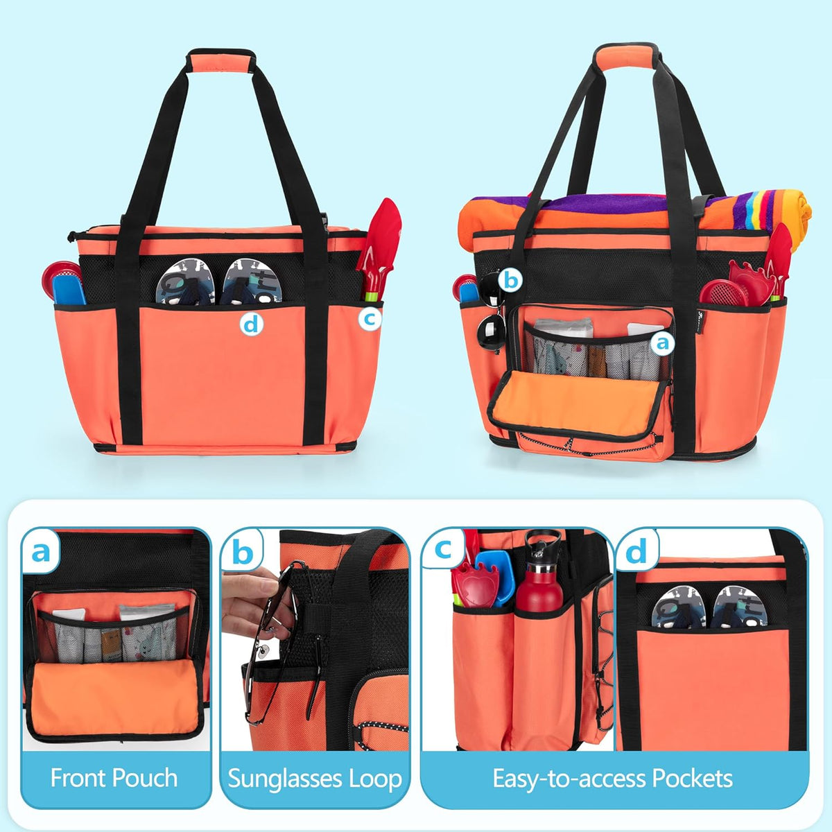 Beach Bag with Zipper Bottom, Large Beach Tote Bag for Men & Women | Wet/Dry Separation, Quick Dry Mesh, Spacious Storage for Towels, Swimsuits and Beach Essentials, Ideal for Pool and Travel