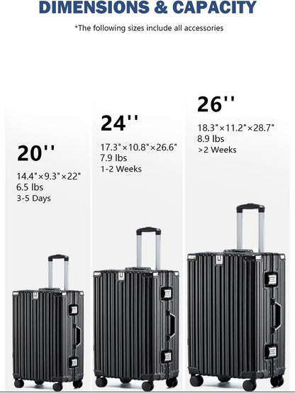 20 Inch Aluminum Frame Carry On Luggage with Spinner Wheels, PC Hard Shell Suitcase with Cup Holder, Zipperless Luggage for Business Travel, Gray