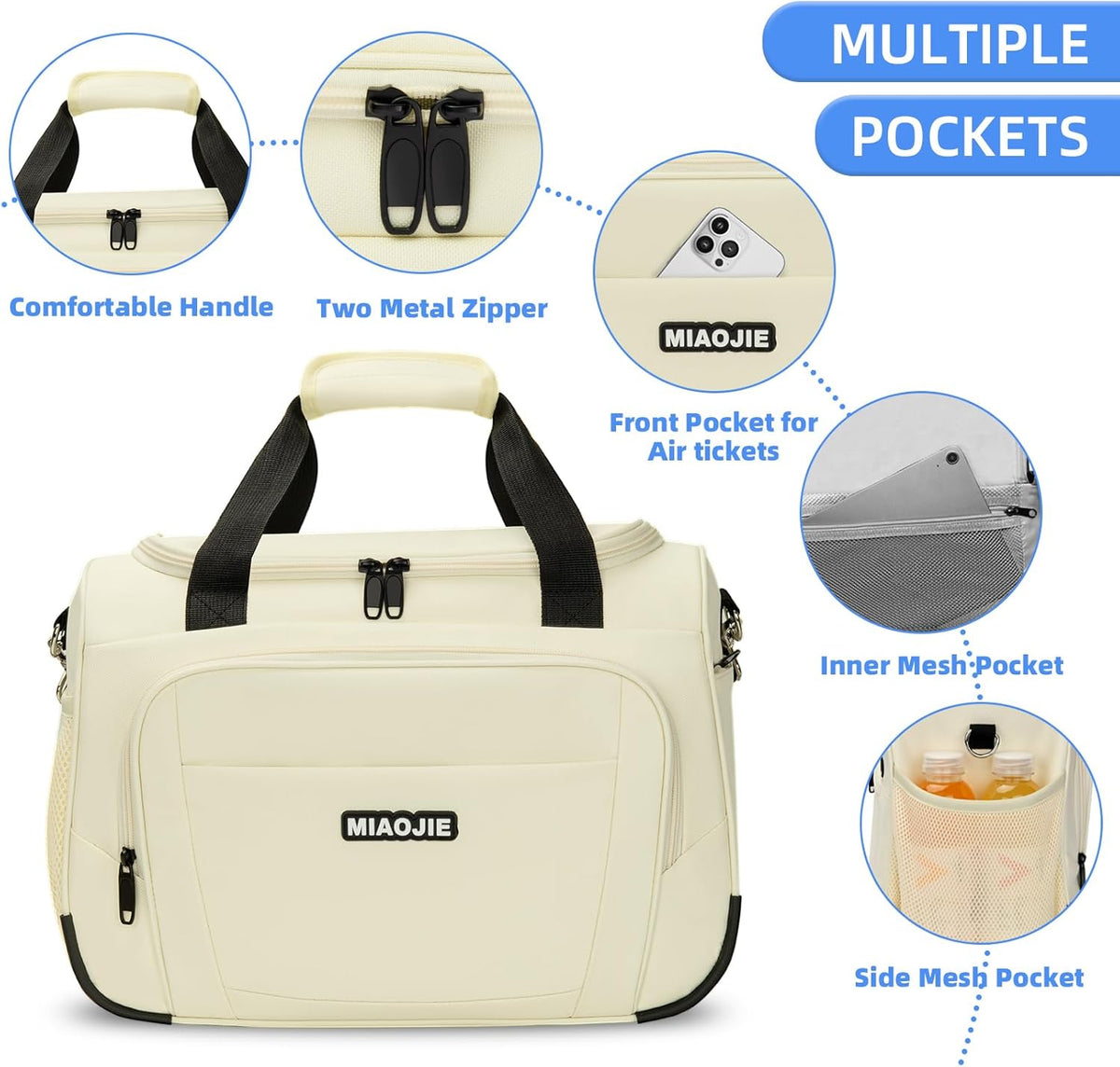 Underseat Carry On Luggage Lightweight Travel Tote Weekender Bag Overnight Duffle Bag for Travel, Travel Essentials Personal Item Travel Bag for Women and Men,Black-18Inch