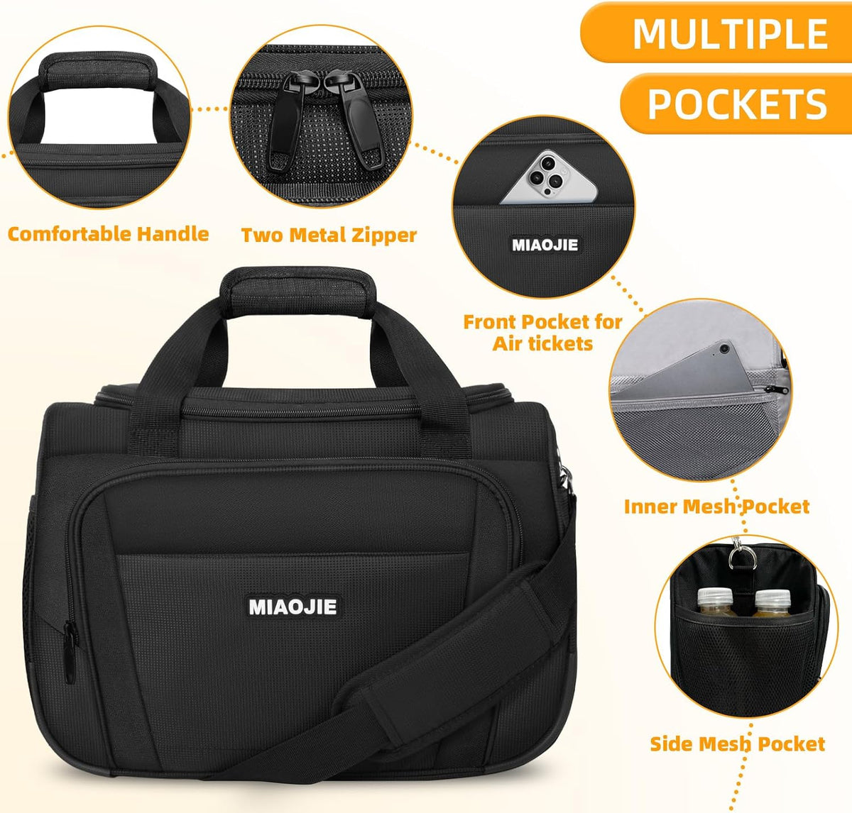 Underseat Carry On Luggage Lightweight Travel Tote Weekender Bag Overnight Duffle Bag for Travel, Travel Essentials Personal Item Travel Bag for Women and Men,Black-18Inch