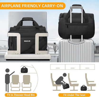Underseat Carry On Luggage Lightweight Travel Tote Weekender Bag Overnight Duffle Bag for Travel, Travel Essentials Personal Item Travel Bag for Women and Men,Black-18Inch