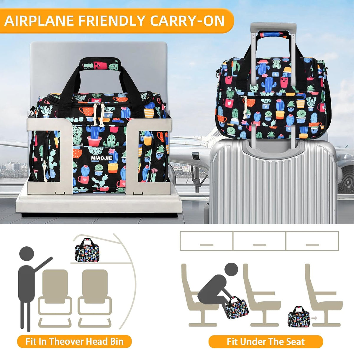 Underseat Carry On Luggage Lightweight Travel Tote Weekender Bag Overnight Duffle Bag for Travel, Travel Essentials Personal Item Travel Bag for Women and Men,Black-18Inch