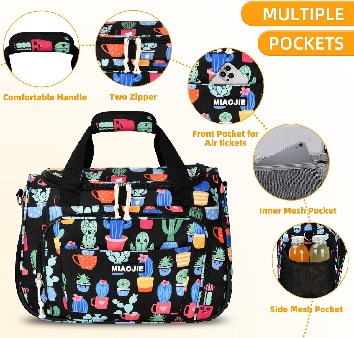 Underseat Carry On Luggage Lightweight Travel Tote Weekender Bag Overnight Duffle Bag for Travel, Travel Essentials Personal Item Travel Bag for Women and Men,Black-18Inch