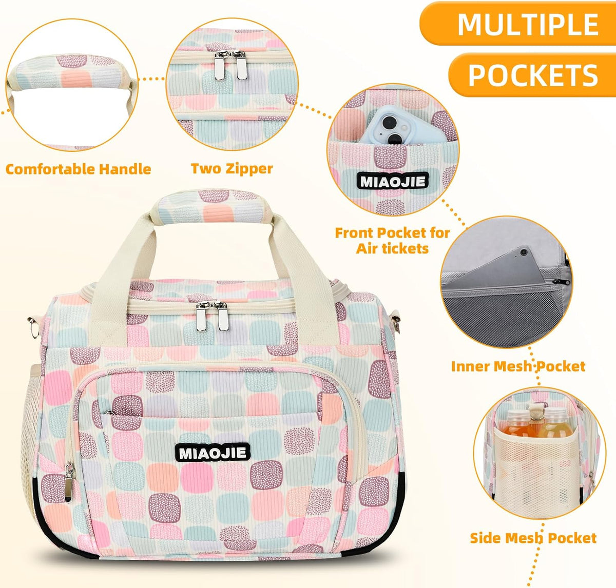 Underseat Carry On Luggage Lightweight Travel Tote Weekender Bag Overnight Duffle Bag for Travel, Travel Essentials Personal Item Travel Bag for Women and Men,Black-18Inch