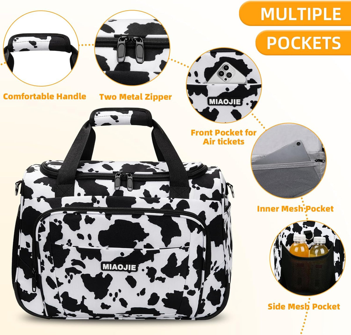Underseat Carry On Luggage Lightweight Travel Tote Weekender Bag Overnight Duffle Bag for Travel, Travel Essentials Personal Item Travel Bag for Women and Men,Black-18Inch