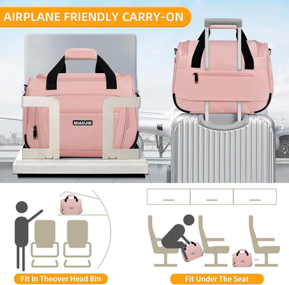 Underseat Carry On Luggage Lightweight Travel Tote Weekender Bag Overnight Duffle Bag for Travel, Travel Essentials Personal Item Travel Bag for Women and Men,Black-18Inch