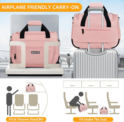 Underseat Carry On Luggage Lightweight Travel Tote Weekender Bag Overnight Duffle Bag for Travel, Travel Essentials Personal Item Travel Bag for Women and Men,Black-18Inch