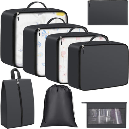8 Set Packing Cubes for Travel Essentials, Packing Bags, Carrry-On Travel Accessories, Suitcase Organizers with Sturdy Zippers, Luggage Organizer for Airplane, Camping, Road Trip (Grey)