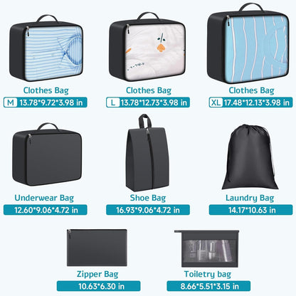 8 Set Packing Cubes for Travel Essentials, Packing Bags, Carrry-On Travel Accessories, Suitcase Organizers with Sturdy Zippers, Luggage Organizer for Airplane, Camping, Road Trip (Grey)