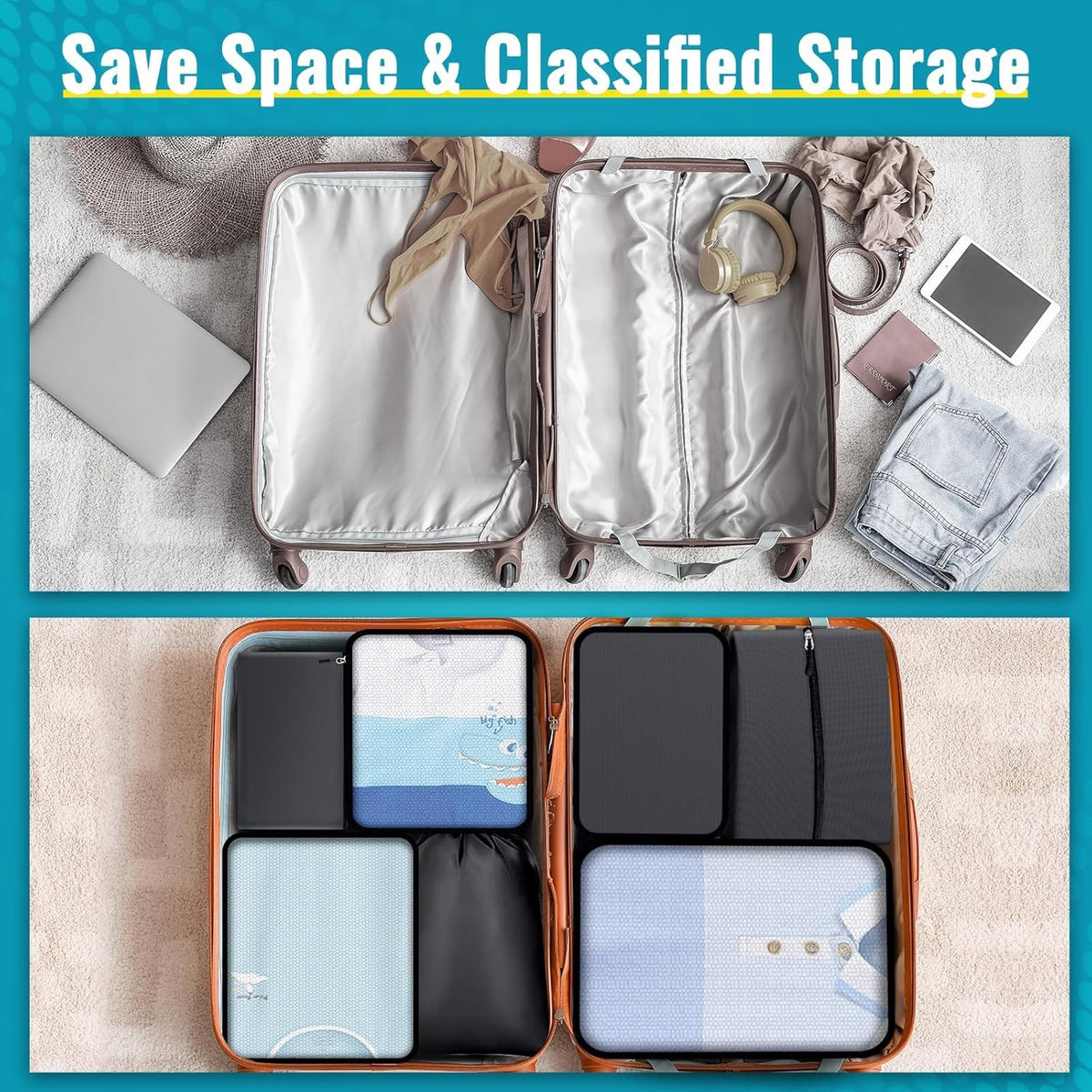 8 Set Packing Cubes for Travel Essentials, Packing Bags, Carrry-On Travel Accessories, Suitcase Organizers with Sturdy Zippers, Luggage Organizer for Airplane, Camping, Road Trip (Grey)