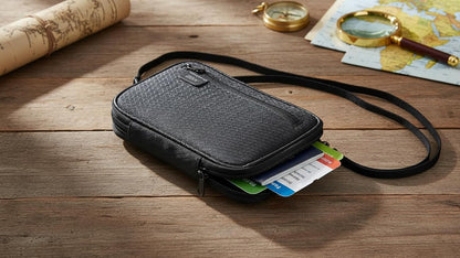 Passport Holder for Travel Family RFID Neck Wallet for Traveling Women Travel Pouch for Passport and Documents with RFID Waterproof Zipper Passport Case (Black)