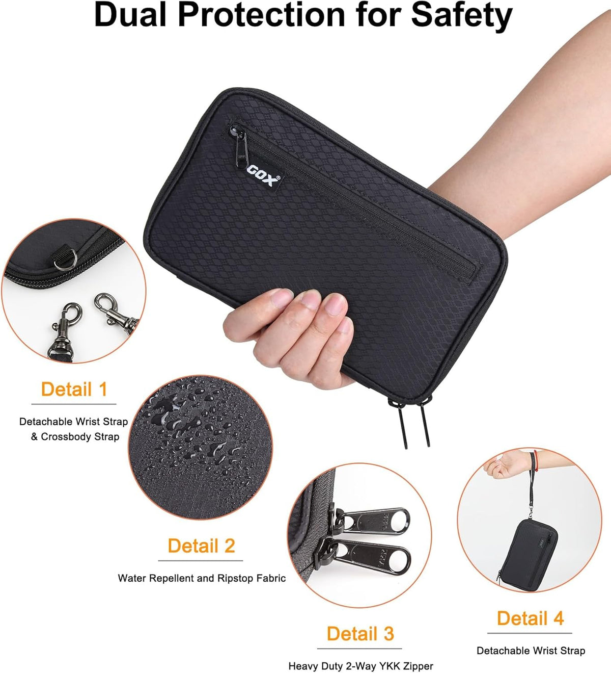 Passport Holder for Travel Family RFID Neck Wallet for Traveling Women Travel Pouch for Passport and Documents with RFID Waterproof Zipper Passport Case (Black)