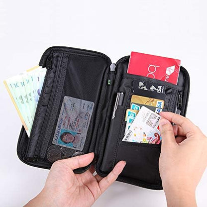 Passport Holder for Travel Family RFID Neck Wallet for Traveling Women Travel Pouch for Passport and Documents with RFID Waterproof Zipper Passport Case (Black)