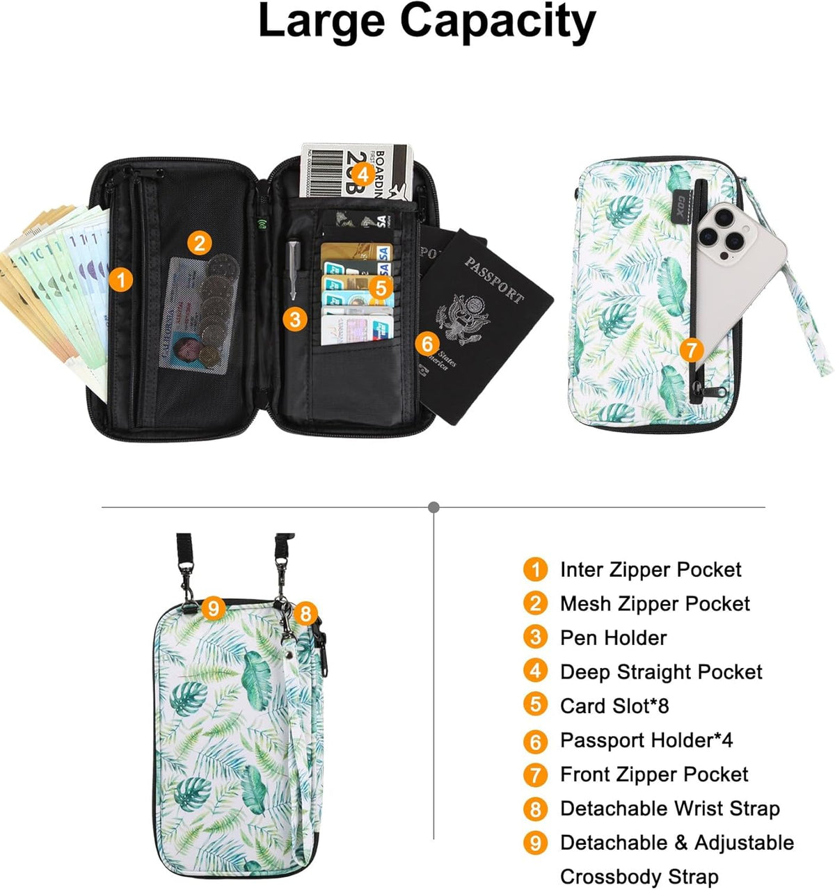 Passport Holder for Travel Family RFID Neck Wallet for Traveling Women Travel Pouch for Passport and Documents with RFID Waterproof Zipper Passport Case (Black)