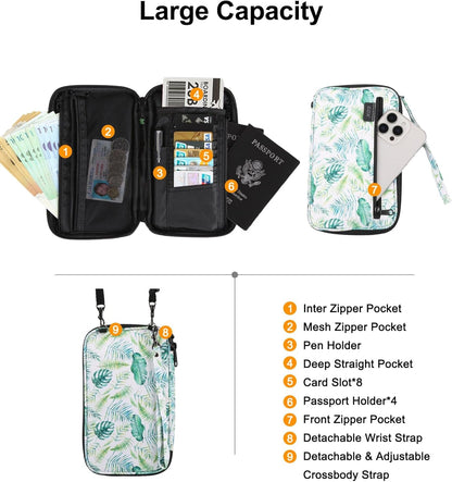 Passport Holder for Travel Family RFID Neck Wallet for Traveling Women Travel Pouch for Passport and Documents with RFID Waterproof Zipper Passport Case (Black)