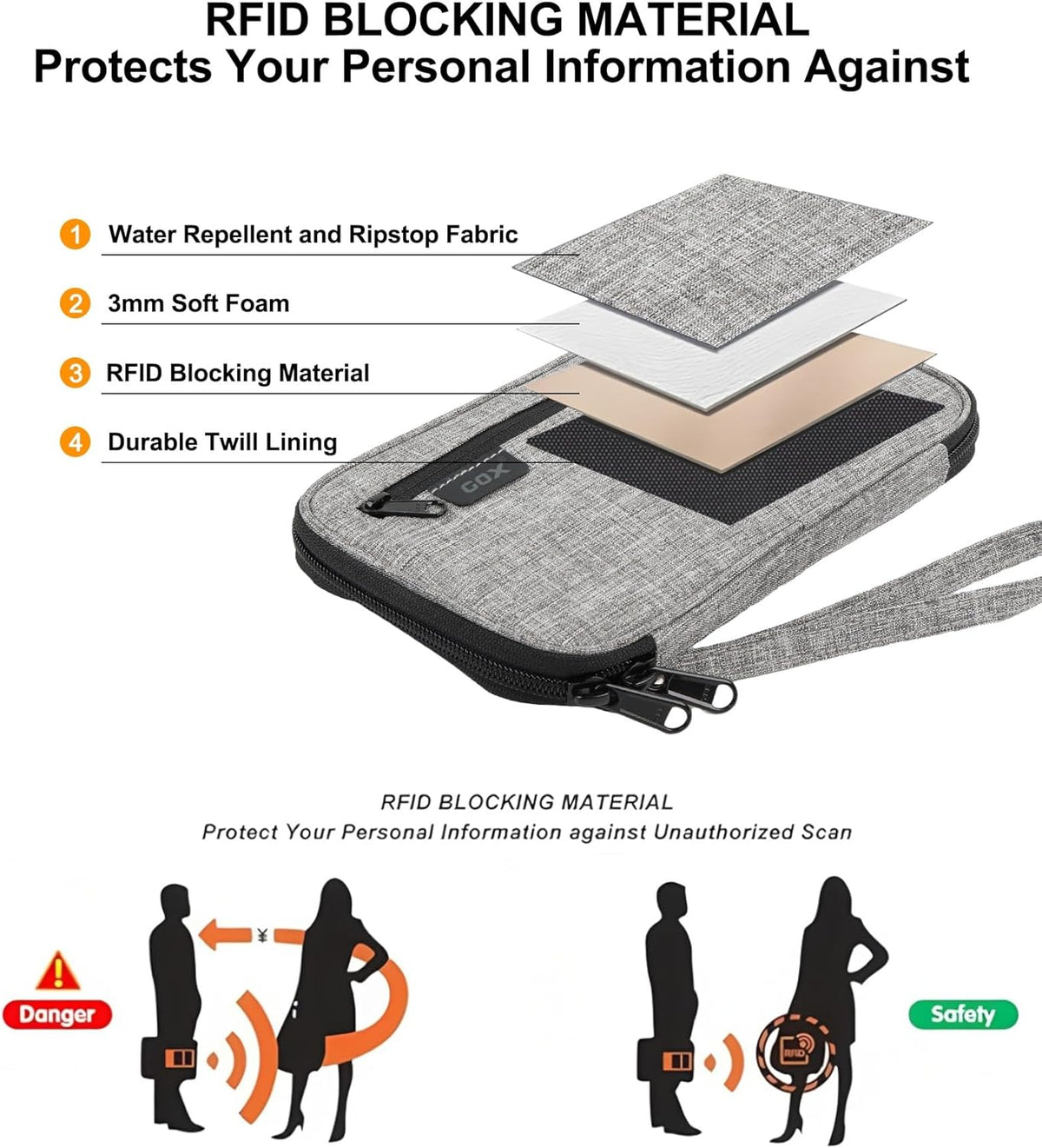 Passport Holder for Travel Family RFID Neck Wallet for Traveling Women Travel Pouch for Passport and Documents with RFID Waterproof Zipper Passport Case (Black)
