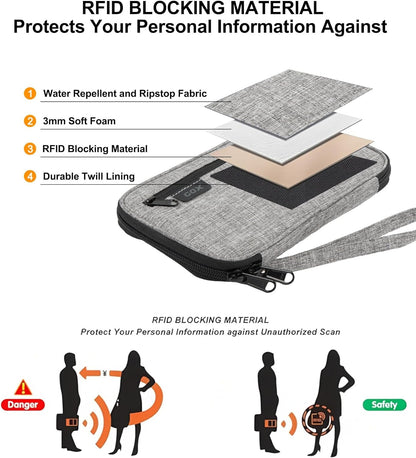 Passport Holder for Travel Family RFID Neck Wallet for Traveling Women Travel Pouch for Passport and Documents with RFID Waterproof Zipper Passport Case (Black)