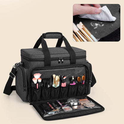 Large Makeup Bag Cosmetic Bag with Removable Dividers, Purple | Travel Makeup Case Holds Cosmetics and Hair Supplies.