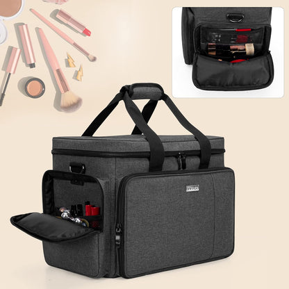 Large Makeup Bag Cosmetic Bag with Removable Dividers, Purple | Travel Makeup Case Holds Cosmetics and Hair Supplies.