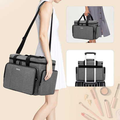 Large Makeup Bag Cosmetic Bag with Removable Dividers, Purple | Travel Makeup Case Holds Cosmetics and Hair Supplies.
