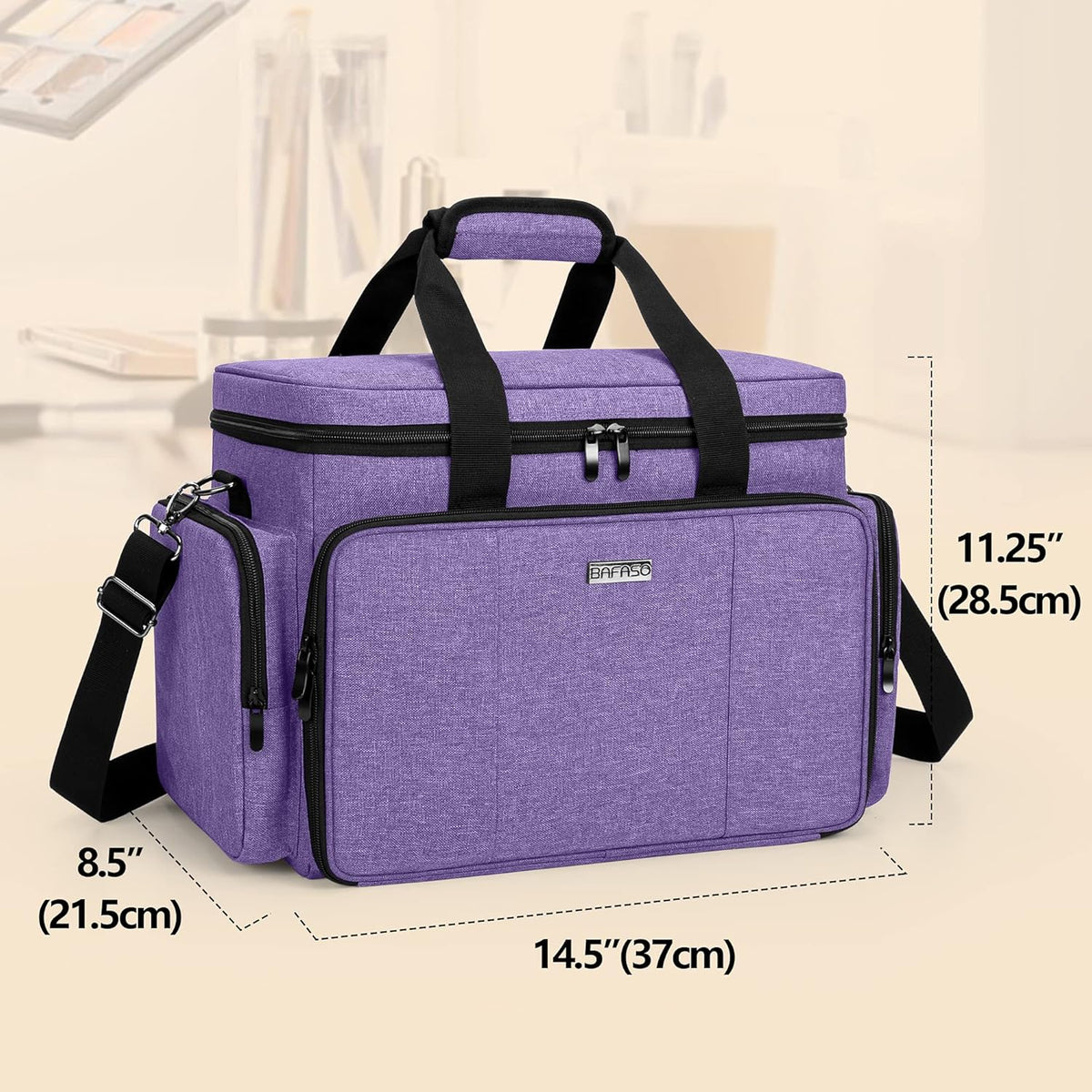 Large Makeup Bag Cosmetic Bag with Removable Dividers, Purple | Travel Makeup Case Holds Cosmetics and Hair Supplies.