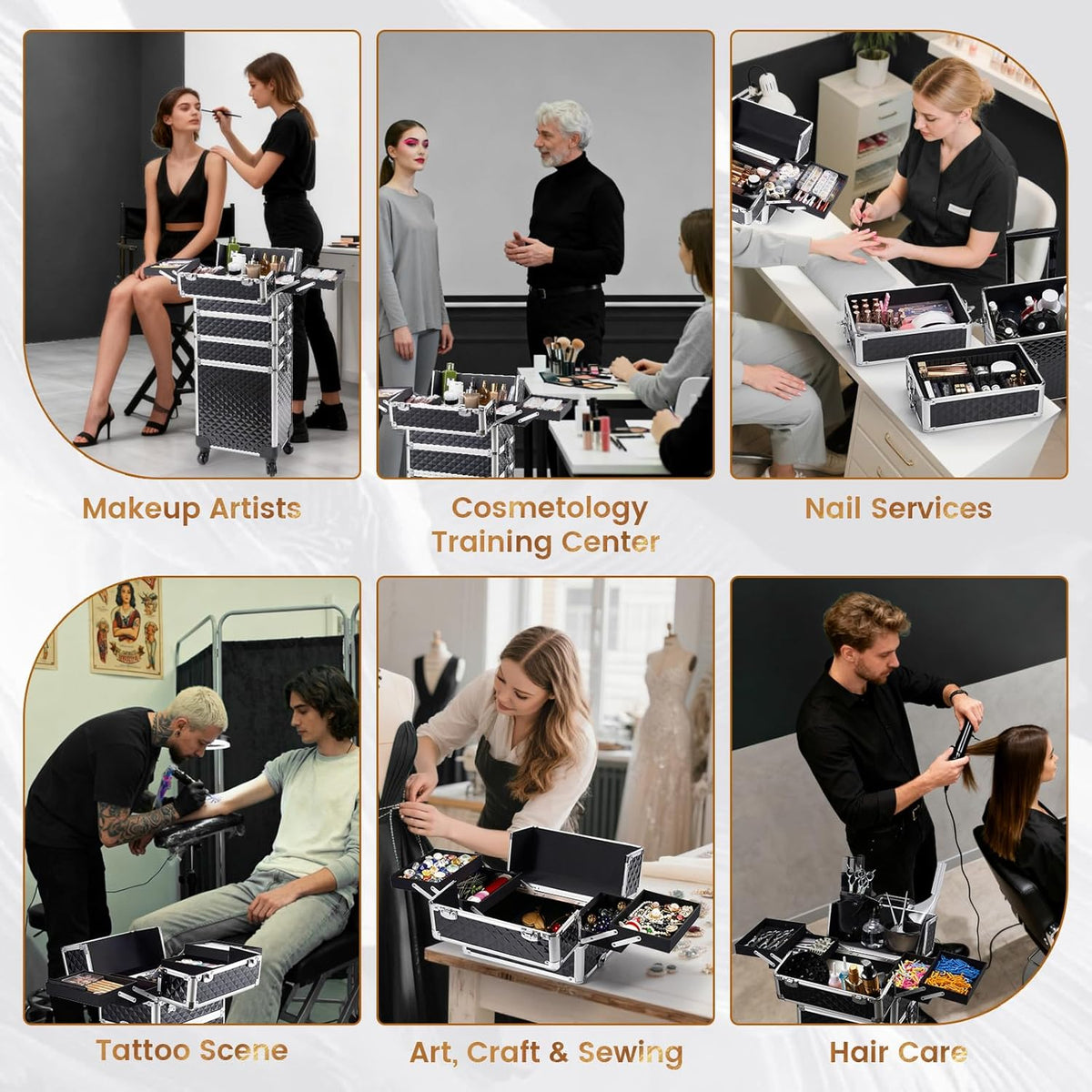 Rolling Makeup Case Cosmetology Case on Wheels 4 in 1 Large Cosmetic Organizer Train Case Makeup Travel Case with Key Swivel Wheels Nail Artist Salon Storage Traveling Cart Trunk Black