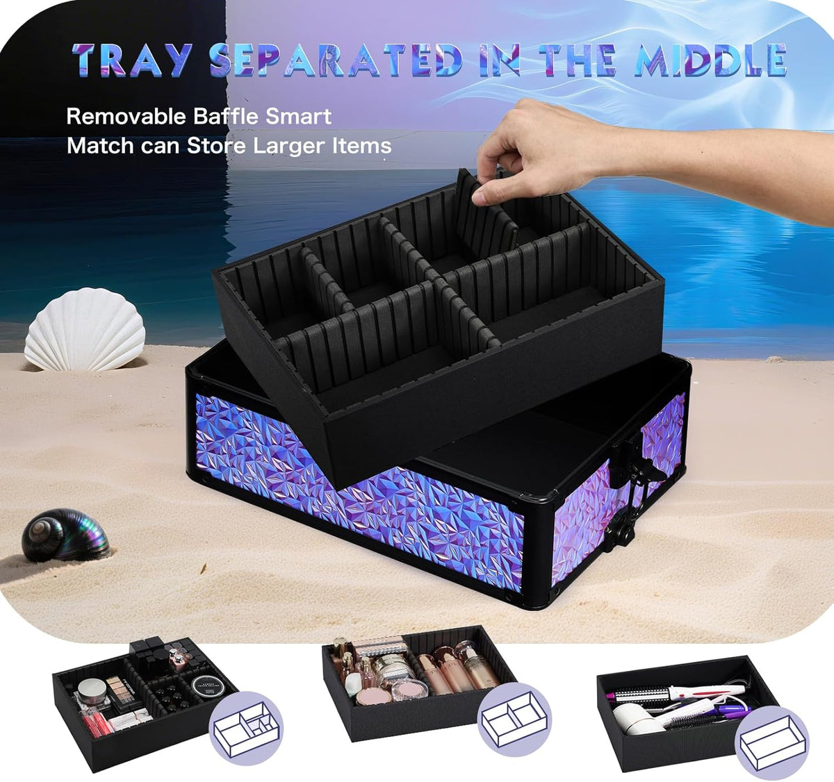 Rolling Makeup Case Cosmetology Case on Wheels 4 in 1 Large Cosmetic Organizer Train Case Makeup Travel Case with Key Swivel Wheels Nail Artist Salon Storage Traveling Cart Trunk Black