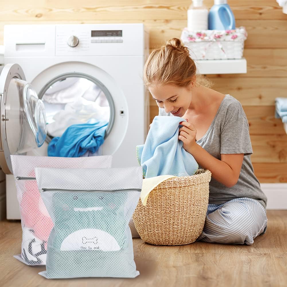 3Pcs Mesh Laundry Bags for Delicates, Honeycomb Mesh Wash Bags with Zipper for Washing Machine, Shoes, Lingerie, Socks and Stuffed Toys (Medium, 12.5 x 16Inches)