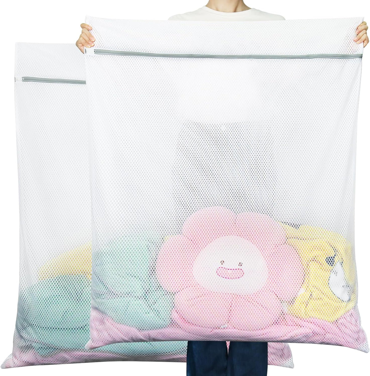 3Pcs Mesh Laundry Bags for Delicates, Honeycomb Mesh Wash Bags with Zipper for Washing Machine, Shoes, Lingerie, Socks and Stuffed Toys (Medium, 12.5 x 16Inches)