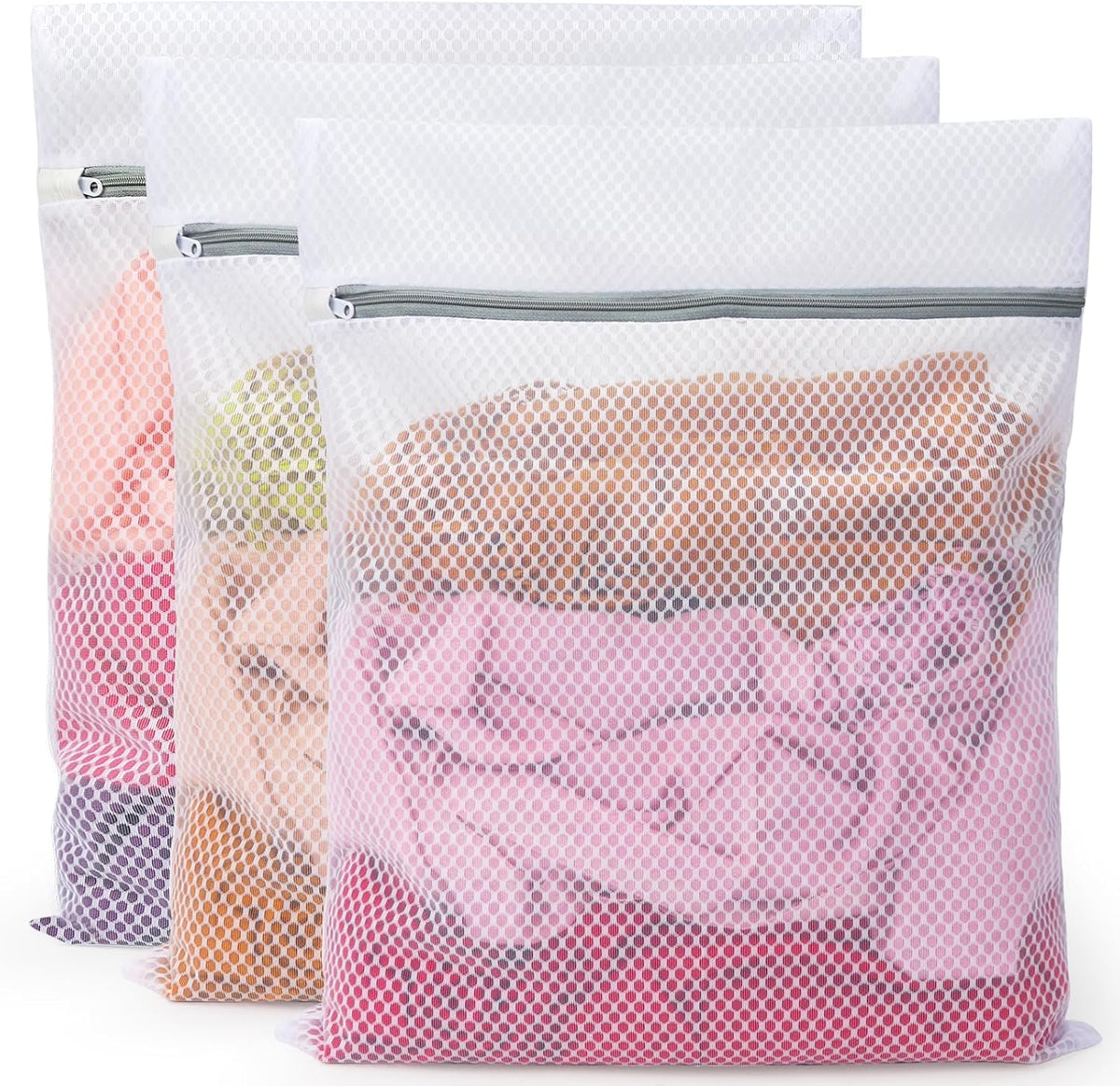 3Pcs Mesh Laundry Bags for Delicates, Honeycomb Mesh Wash Bags with Zipper for Washing Machine, Shoes, Lingerie, Socks and Stuffed Toys (Medium, 12.5 x 16Inches)