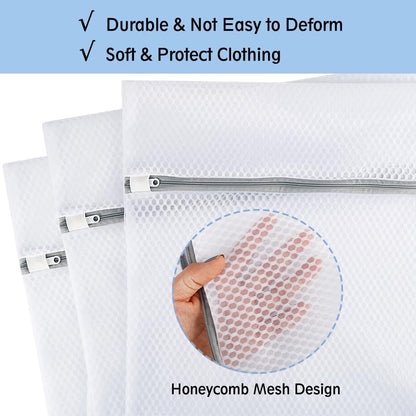 3Pcs Mesh Laundry Bags for Delicates, Honeycomb Mesh Wash Bags with Zipper for Washing Machine, Shoes, Lingerie, Socks and Stuffed Toys (Medium, 12.5 x 16Inches)