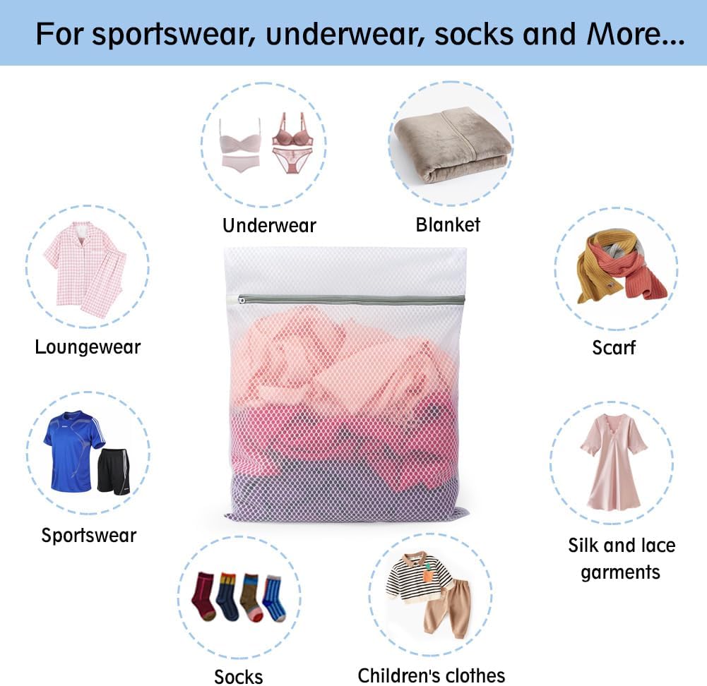 3Pcs Mesh Laundry Bags for Delicates, Honeycomb Mesh Wash Bags with Zipper for Washing Machine, Shoes, Lingerie, Socks and Stuffed Toys (Medium, 12.5 x 16Inches)