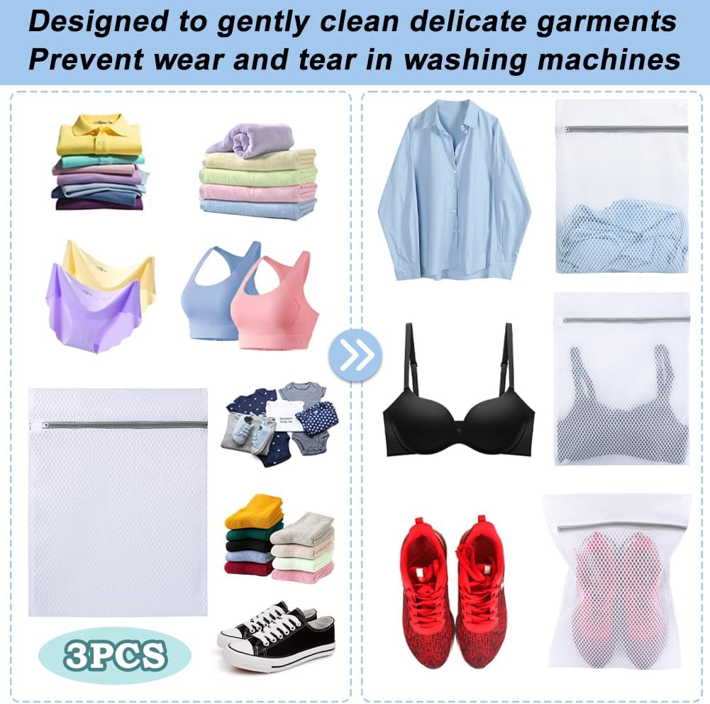 3Pcs Mesh Laundry Bags for Delicates, Honeycomb Mesh Wash Bags with Zipper for Washing Machine, Shoes, Lingerie, Socks and Stuffed Toys (Medium, 12.5 x 16Inches)