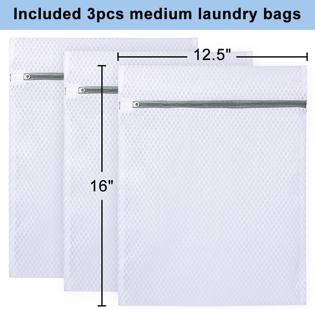 3Pcs Mesh Laundry Bags for Delicates, Honeycomb Mesh Wash Bags with Zipper for Washing Machine, Shoes, Lingerie, Socks and Stuffed Toys (Medium, 12.5 x 16Inches)