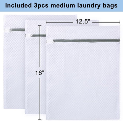 3Pcs Mesh Laundry Bags for Delicates, Honeycomb Mesh Wash Bags with Zipper for Washing Machine, Shoes, Lingerie, Socks and Stuffed Toys (Medium, 12.5 x 16Inches)