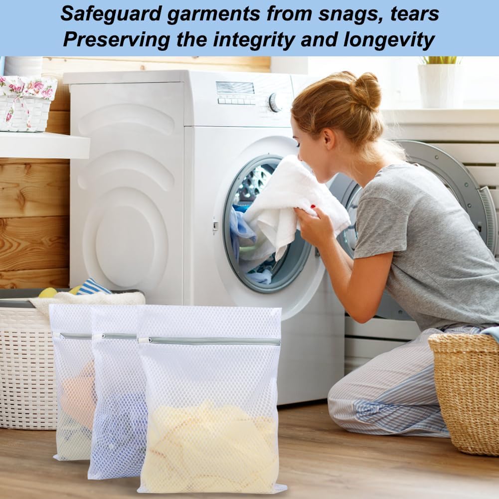 3Pcs Mesh Laundry Bags for Delicates, Honeycomb Mesh Wash Bags with Zipper for Washing Machine, Shoes, Lingerie, Socks and Stuffed Toys (Medium, 12.5 x 16Inches)