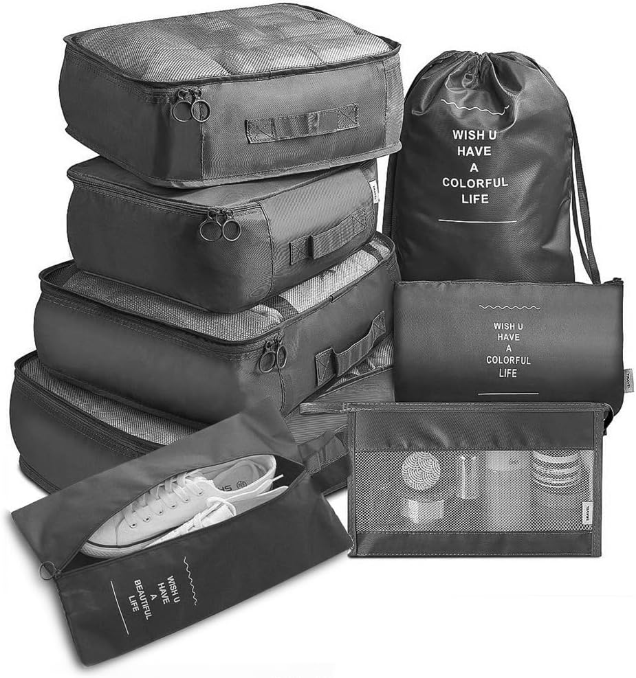 Packing Cubes for Travel 8 Set, Luggage Packing Organizers for Suitcases, Travel Accessories Large Toiletries Bag for Clothes Shoes Cosmetics,Travel Bags Organizer (Pink)