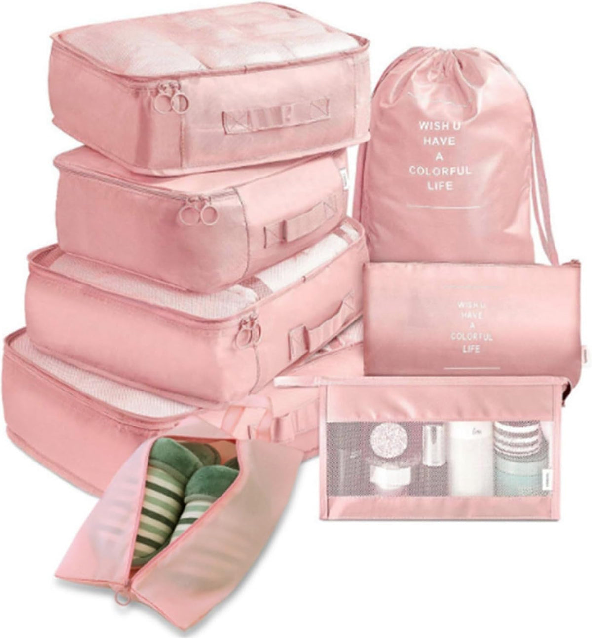 Packing Cubes for Travel 8 Set, Luggage Packing Organizers for Suitcases, Travel Accessories Large Toiletries Bag for Clothes Shoes Cosmetics,Travel Bags Organizer (Pink)