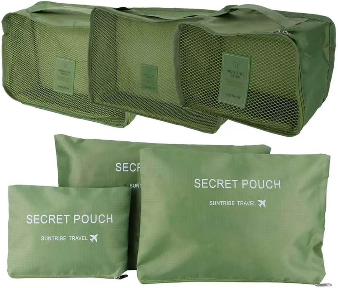 6 Set Travel Packing Cubes With Laundry Pouch Clothes Storage Organizer For Suitcase Luggage Green