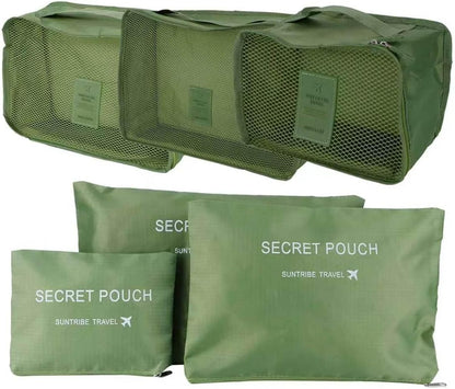 6 Set Travel Packing Cubes With Laundry Pouch Clothes Storage Organizer For Suitcase Luggage Green