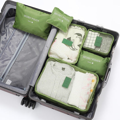 6 Set Travel Packing Cubes With Laundry Pouch Clothes Storage Organizer For Suitcase Luggage Green