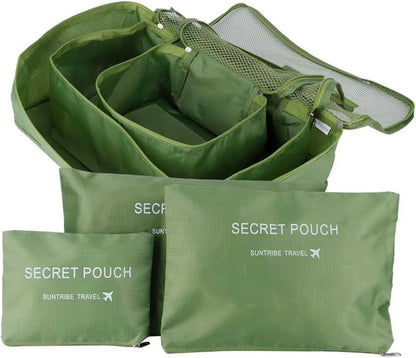 6 Set Travel Packing Cubes With Laundry Pouch Clothes Storage Organizer For Suitcase Luggage Green