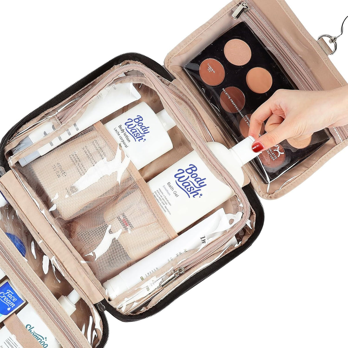 Travel Toiletry Bag for Women Hanging Organizer Makeup Case Pockets | Front pocket and hanging design keep toiletries, makeup, cosmetics, and small accessories organized for travel, Black