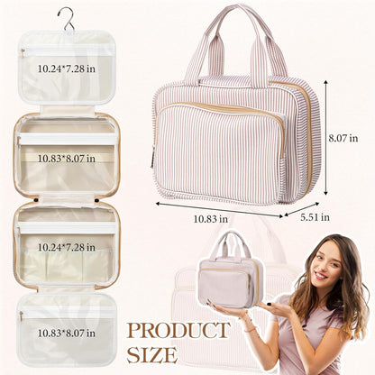 Hanging Toiletry Bag for Women with Detachable Pouch, Travel Toiletry Bag, Travel Size Toiletries, Cosmetic Bags, Seersucker Makeup Bags Gifts for Her Mom Girlfriend Wife Teacher(Pink)