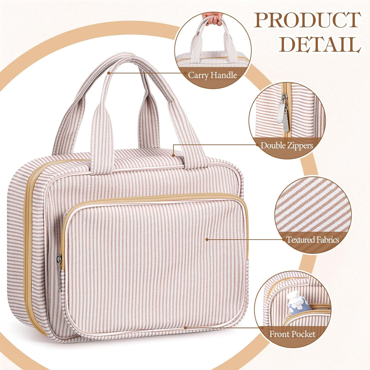 Hanging Toiletry Bag for Women with Detachable Pouch, Travel Toiletry Bag, Travel Size Toiletries, Cosmetic Bags, Seersucker Makeup Bags Gifts for Her Mom Girlfriend Wife Teacher(Pink)